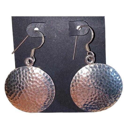 Hammered Silver Tone 925 Dangle Earrings With Fish Hook Closure - Picture 1 of 9